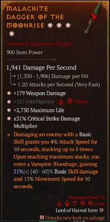 V MALACHITE DAGGER OF THE mOONRISE